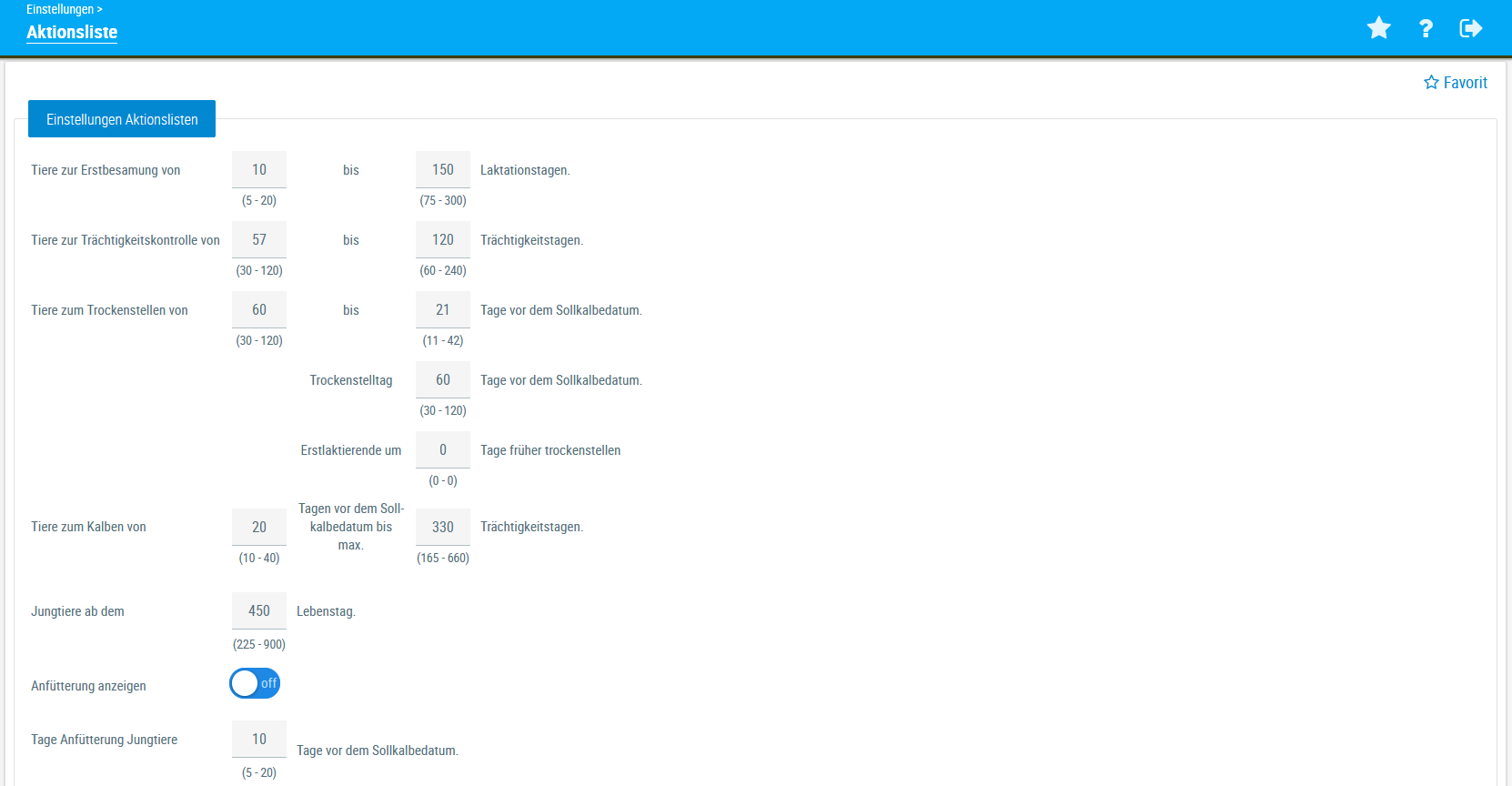 Beispielansicht "Aktionsliste"