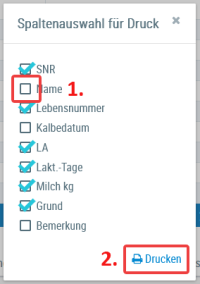 Beispielansicht "Spaltenauswahl für Druck"