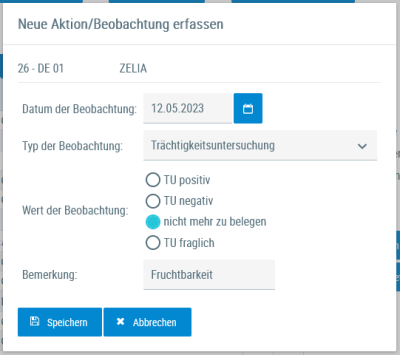 Beispielansicht "Neue Aktion/Beobachtung erfassen"