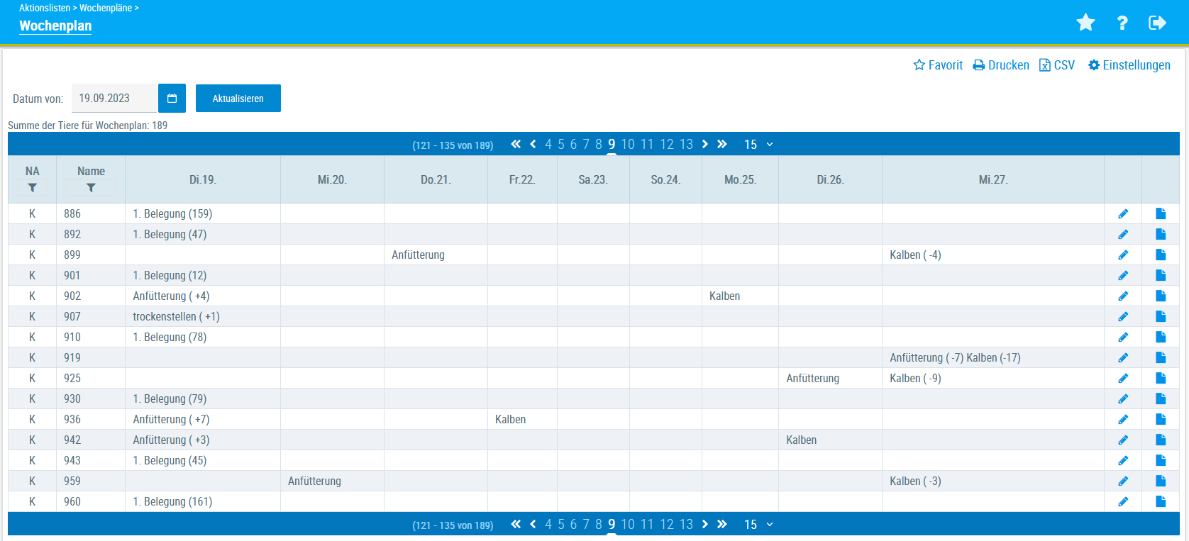 Beispielansicht "Wochenplan"