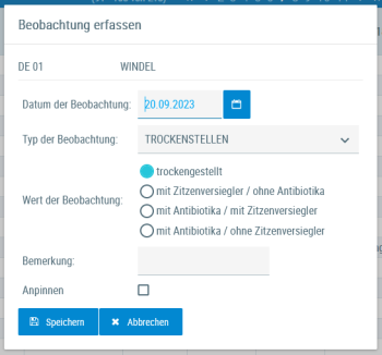 Beispielansicht "Beobachtung erfassen"