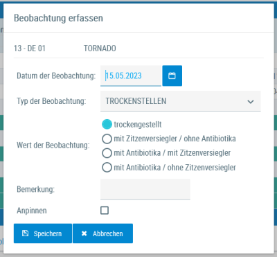 Beispielansicht "Beobachtung erfassen"
