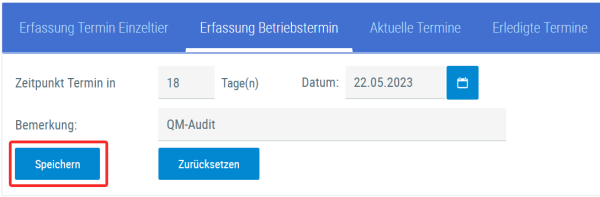 Beispielansicht "Erfassung Betriebstermin"