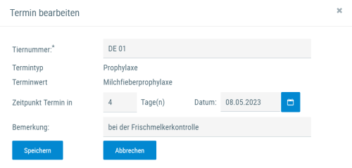 Beispielansicht "Termin bearbeiten"