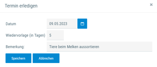 Beispielansicht "Termin erledigen"