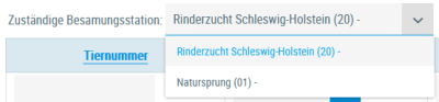 Beispielansicht "Auswahl der Besamungsstation"