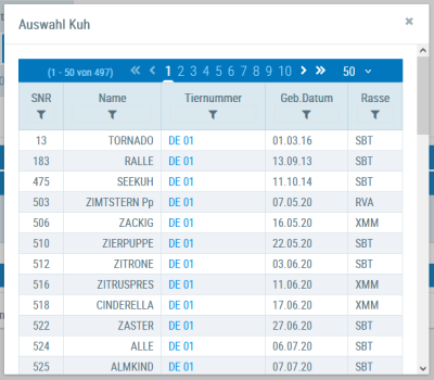 Beispielansicht "Auswahl Kuh"