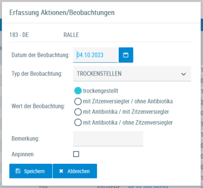Beispielansicht "Beobachtung erfassen"